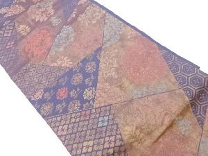 切り嵌め風草花に花菱・七宝模様織出し名古屋帯